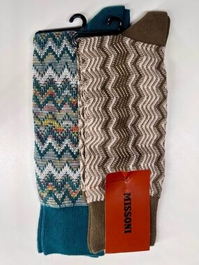 Missoni Zigzag Dress Socks in Teal & Brown